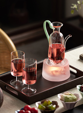 琉璃蜡烛保温温酒器高硅仿宋酒壶分酒器二两果酒高脚杯白酒清酒杯
