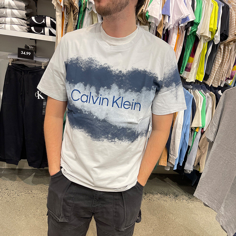 Ck Color CK Calvin Klein夏季新款男士舒适时尚扎染拼色圆领短袖T恤衫上衣_虎窝淘