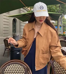 现货～韩国代购maybebaby翻领拉链绒面夹克经典款简约短款外套女