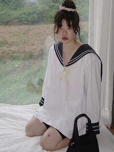 折扣现货～韩国代购freckle海军领长袖衬衣复古系带宽松外套上衣