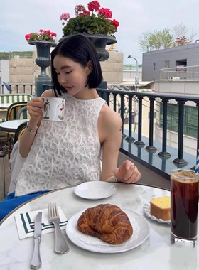 韩国代购helder立体花朵无袖背心23年夏季新款气质圆领宽松上衣