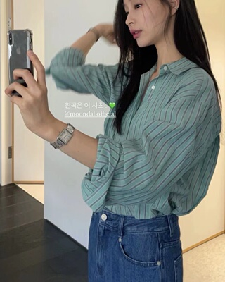 moondal休闲风长袖棉质衬衣