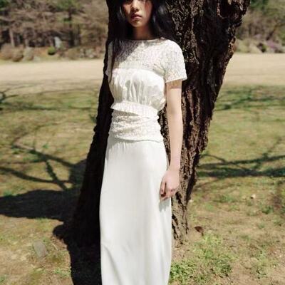 韩国monoha无袖外套两件套法式复古甜美温柔风圆领上衣半身裙套装