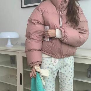 韩国代购plate立领拉链羽绒服甜美小清新保暖厚实多色短款外套女