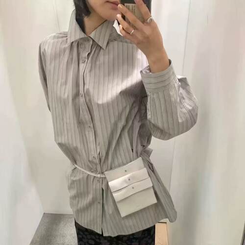 韩国amomento纽扣衬衫2025年新款休闲高级感百搭翻领长袖衬衣女