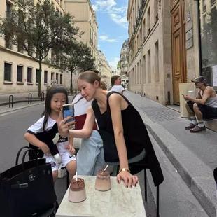 韩国outfit高腰牛仔裤25年春夏新款简约慵懒风通勤纯色直筒阔腿裤