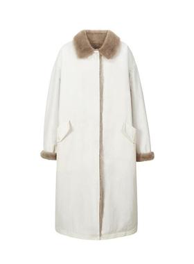 韩国le17septembre皮毛一体外套简约复古两面穿翻领长款派克服女