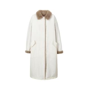 韩国le17septembre皮毛一体外套简约复古两面穿翻领长款派克服女