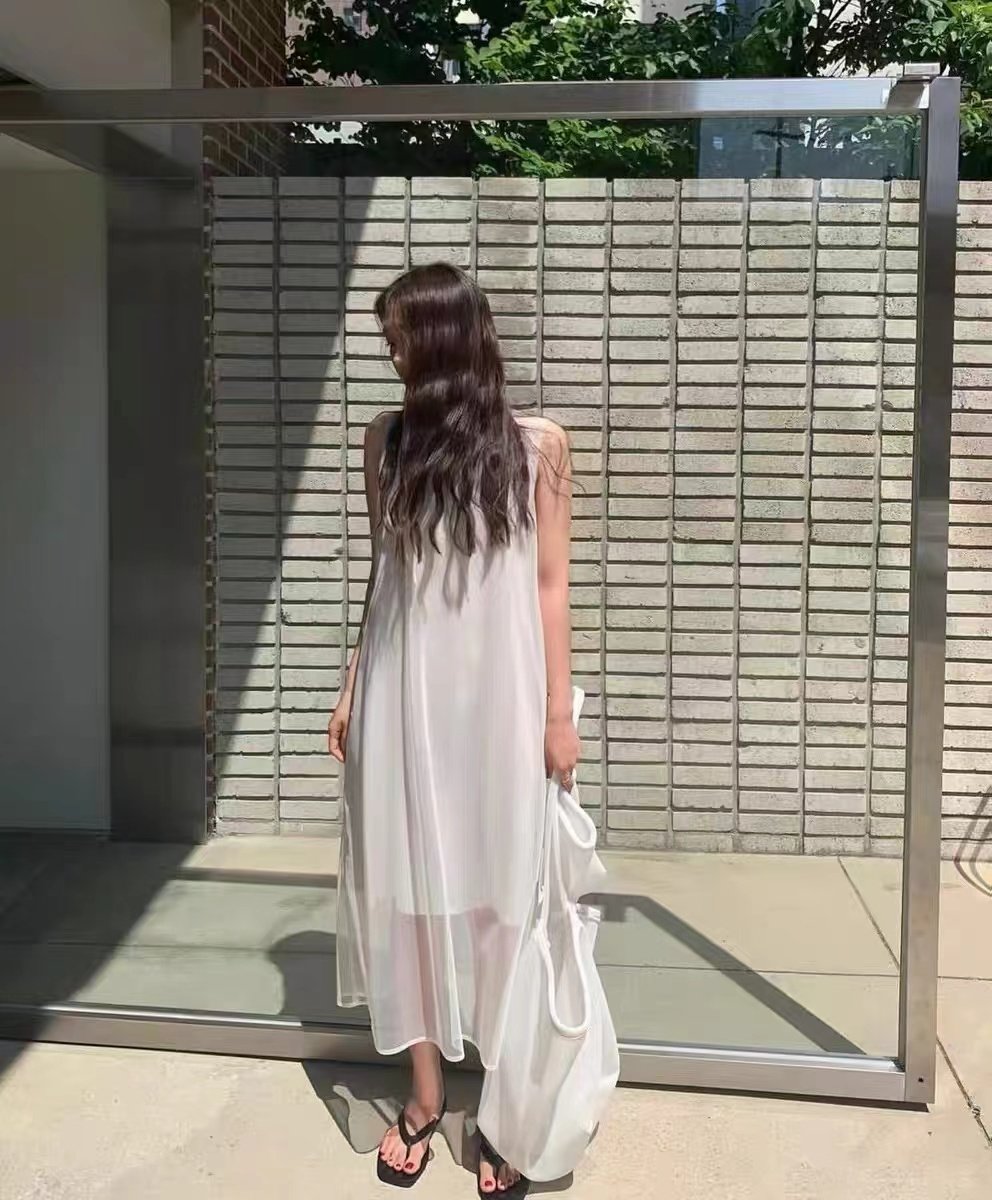 monoha简约休闲网纱无袖背心长裙