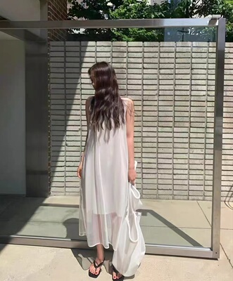 monoha简约休闲网纱无袖背心长裙