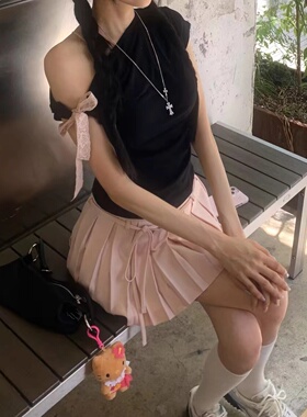 现货～chemehc pharita同款韩国代购蕾丝绑带上衣不规则露肩T恤