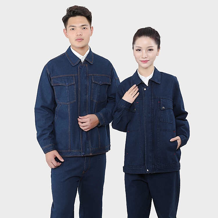 长袖牛仔布劳保工作服套装工程电焊维修服防尘劳保服绣花印字