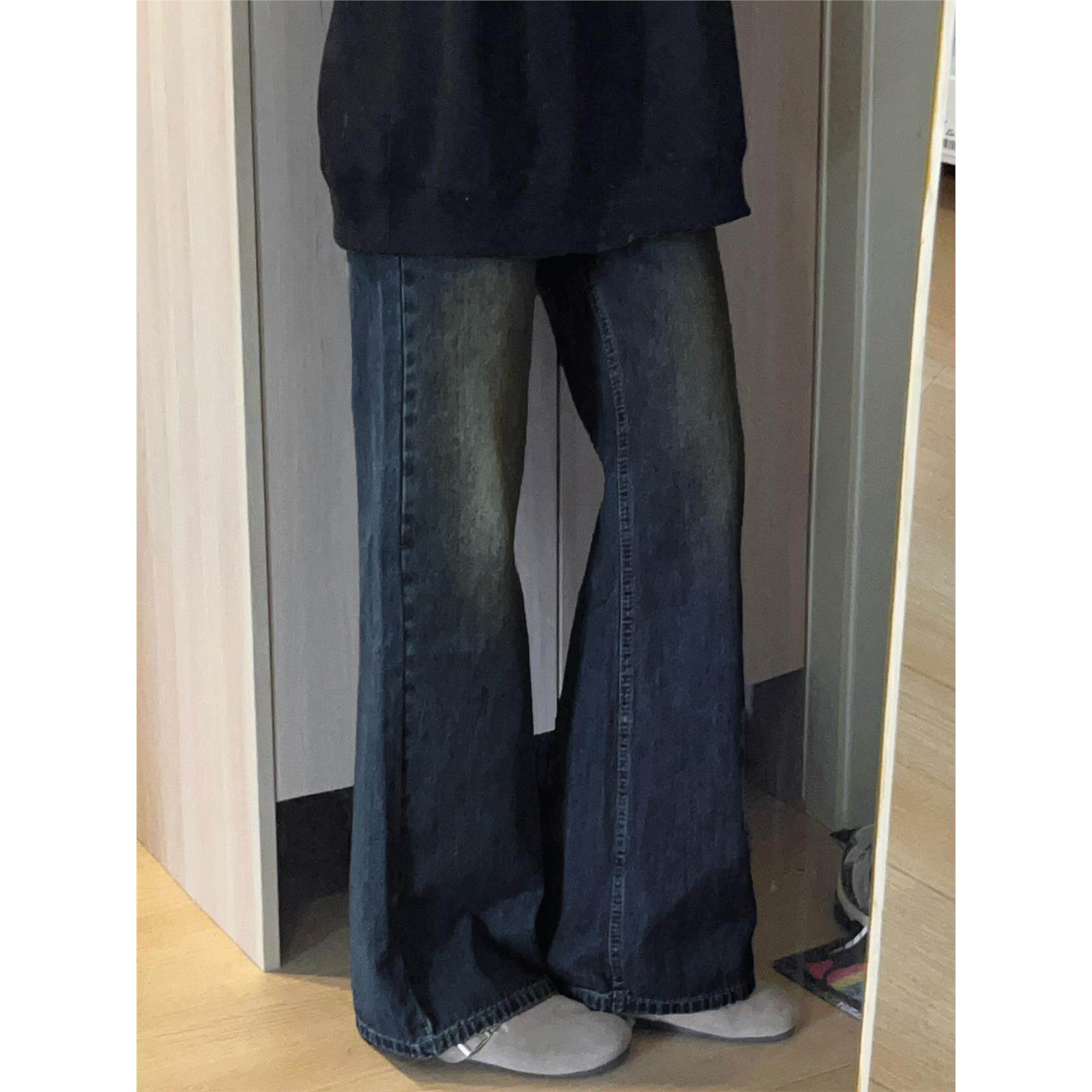 不贴腿微喇牛仔裤女秋季新款大码胖mm宽松显瘦梨形身材喇叭马蹄裤