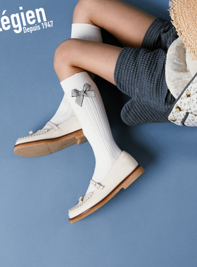 法国Collegien女童袜子春秋埃及长绒棉蝴蝶结中筒袜ins潮袜公主袜