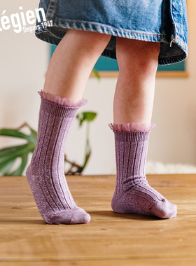 法国Collegien女童袜子春秋埃及长绒棉薄纱花边公主袜女宝宝短袜