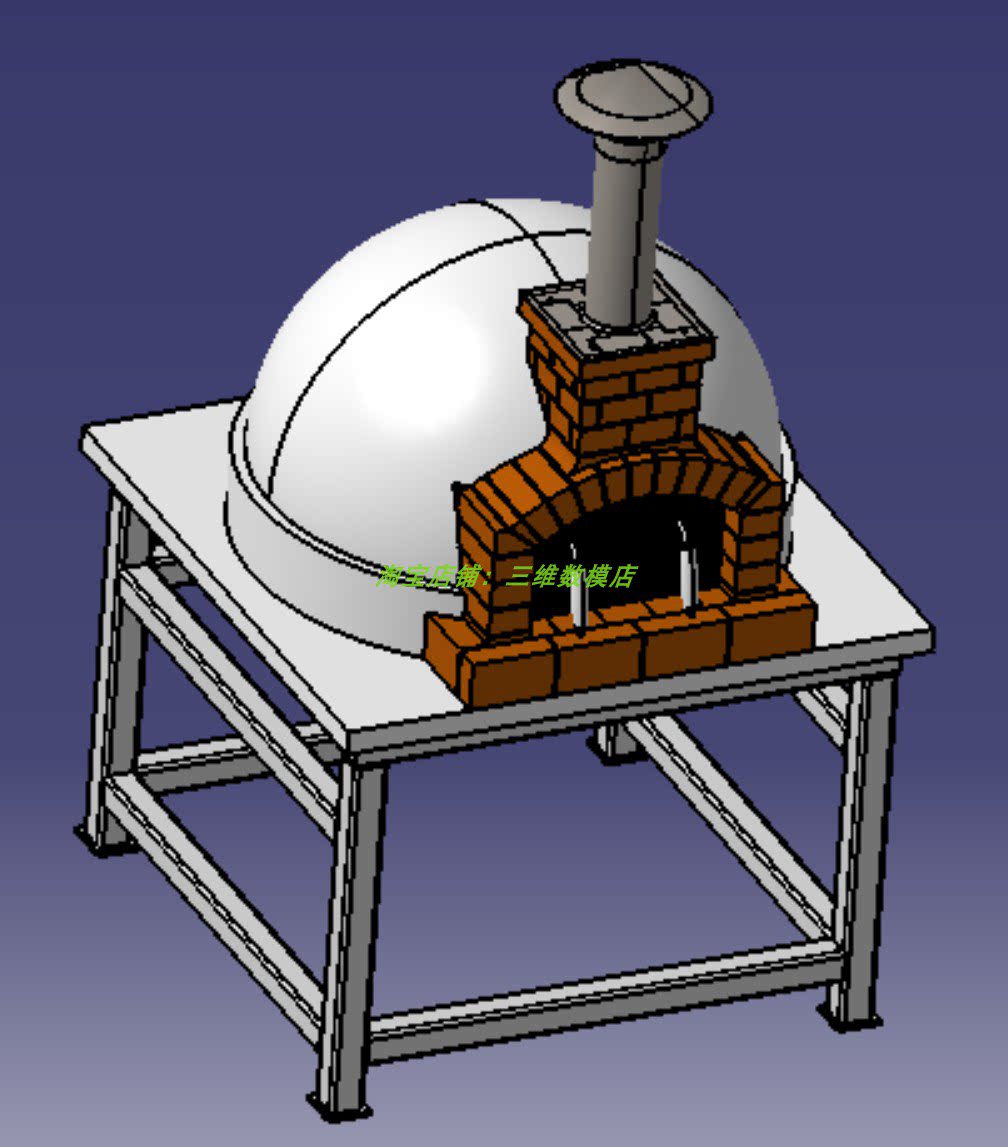 披萨烤箱砖砌烤炉3d三维几何数模型火炉子烘焙箱stp格式铁架桌子