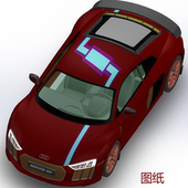 奥迪R8汽车轿车3D三维几何数模型曲面造型Solidworks图纸座椅车轮