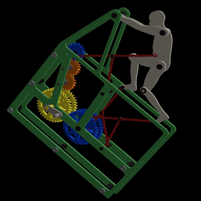 手摇小人散步跑步推车齿轮玩具三维几何数模型3D打印素材 非实物