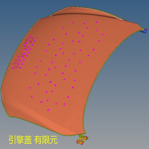 轿车汽车发动机舱引擎盖有限元模型CAE网格Nastran格式HyperMesh