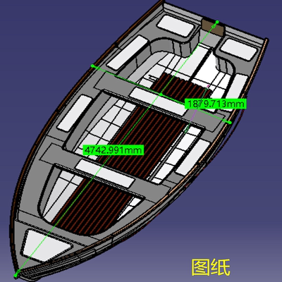 5m米小快艇垂钓鱼船3D三维几何数模型游船舶渔船stp图纸小船身