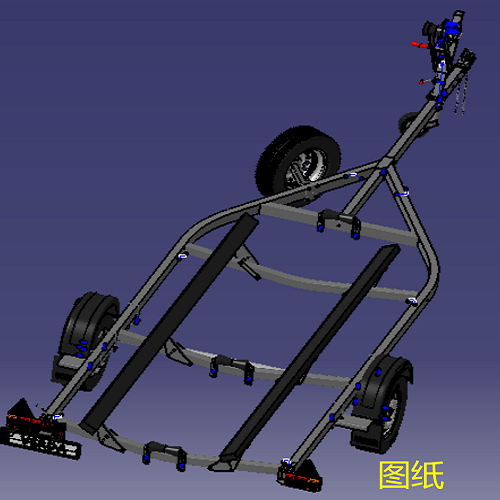 运输拉船三轮车身骨架拖车3D三维几何数模型小艇渔船拖车拖船stp