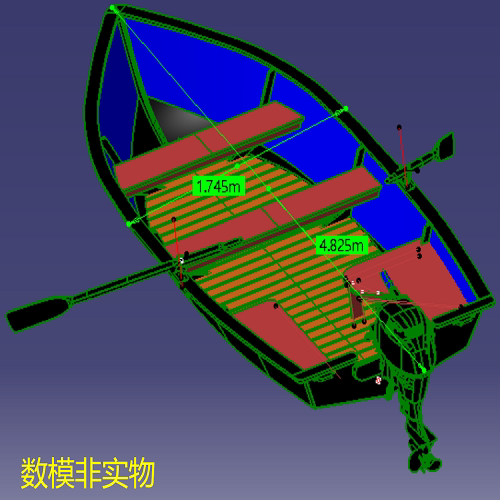 5米划船小船垂钓小艇3D三维几何数模型挂机stp曲面鱼船身渔船图纸
