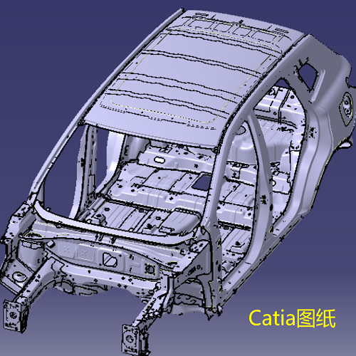 SUV汽车白车身骨架BIW三维几何数模型Catia图纸顶棚地板侧围钣金