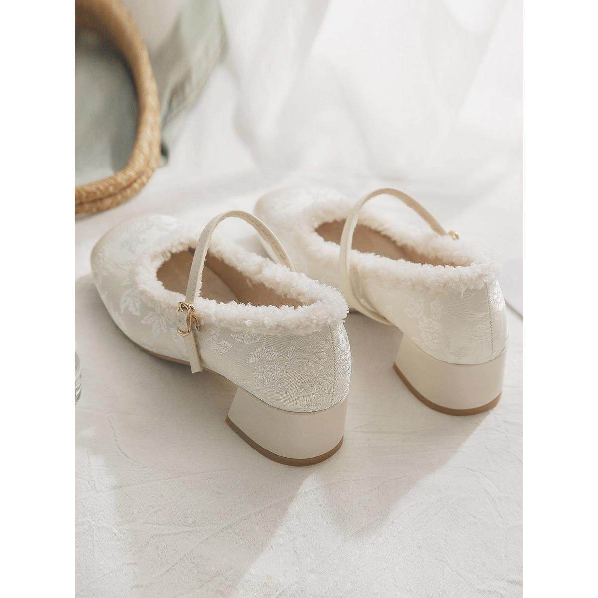 旗袍鞋新中式国风玛丽珍鞋粗跟配裙子的法式毛毛鞋女外穿加绒单鞋,女鞋,玛丽珍鞋,淘宝优惠券,粉丝福利购,淘宝优惠卷