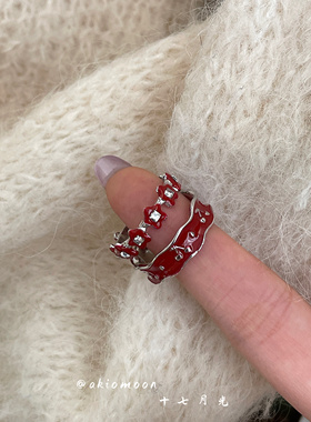 花和樱桃｜akiomoon十七月光滴釉红色开口戒复古显白高级感戒指女