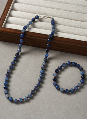复古天然蓝东陵串珠项链女