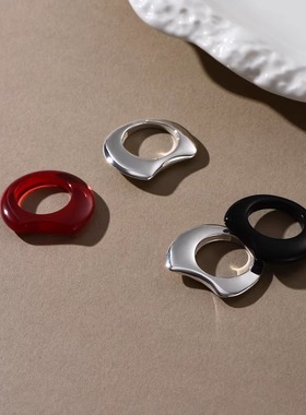 红黑玛瑙双环叠戴戒指女