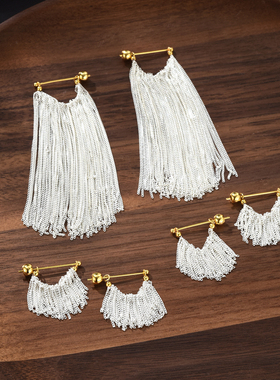 银河编织瀑布流苏耳环女欧美小众长短款多层链条S925银耳坠耳饰