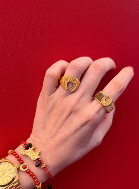 马蹄形雕花U形开口戒指女