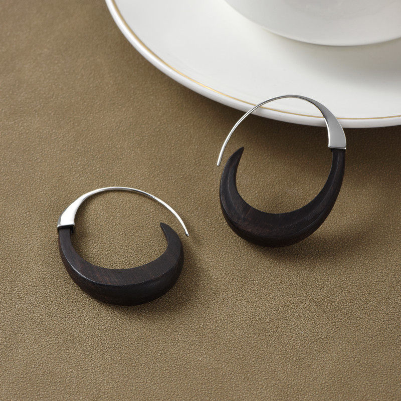 新中式拼色黑檀木耳环女轻奢小众设计高级感复古大气C型耳圈耳饰,饰品/流行首饰/时尚饰品新,耳环,淘宝优惠券,粉丝福利购,淘宝优惠卷