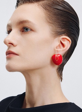 红色不对称樱桃耳环女轻奢小众高级感多巴胺珐琅滴釉银针耳钉耳饰