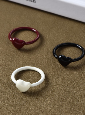 简约立体爱心珐琅戒指女