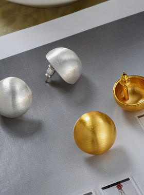 半球金属磨砂拉丝耳钉女轻奢高级感银色金色圆球银针耳环耳饰耳夹