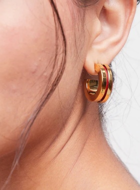 红色珐琅滴釉C型耳环女欧美轻奢小众设计高级感黑金拼色耳钉耳饰