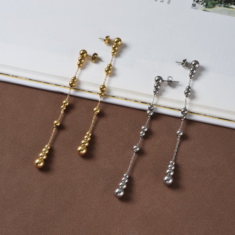 长款链条渐变圆珠耳环女秋冬轻奢小众设计高级感圆脸耳线耳坠耳饰,饰品/流行首饰/时尚饰品新,耳环,淘宝优惠券,粉丝福利购,淘宝优惠卷