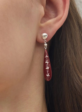 红色珐琅滴釉水滴耳环女轻奢小众设计高级感复古黑色耳坠项链套装
