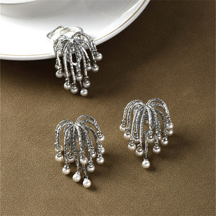 水中花火珠珠珍珠耳环女秋冬轻奢小众设计高级感烟花耳钉戒指套装