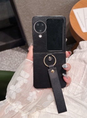 适用于OPPOfindN3Flip黑色手机壳手腕绳FindN2Flip皮质vivoXFlip翻盖小米MixFlip2手绳腕带Flip皮质折叠男女