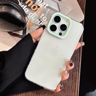 高颜值ins日韩马卡龙撞色适用于苹果16Pro绿色镜框16promax手机壳透明新款15情侣1314保护防摔男女简约多巴胺