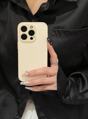 ins个性皮纹素皮光面磁吸适用于17promax白色16Pro手机壳15Pro新款17Air细圈磁吸防摔16plus情侣PM男女全包