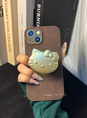 美拉德棕立体KT可爱支架金属韩ins适用OPPOReno14Pro手机壳K11X全包A5Pro新款硬Reno10月坑纹保护套A5