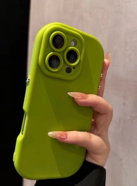 肤感悬浮适用于16promax手机壳绿色新款ip13女15promax简约纯色12椭圆防摔11气囊14plus硅胶xs创意13pm软全包