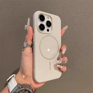 新款亮光磁吸适用于iPhone16pro手机壳岩峰白15promax植绒14pro情侣ip15纯色13防摔12外壳14plus保护Magsafe