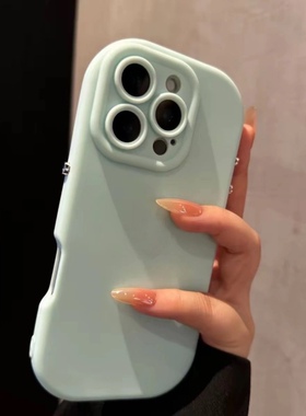 肤感悬浮适用于16promax手机壳蓝色新款ip13女15promax简约纯色12椭圆防摔11气囊14plus硅胶xs创意13pm软全包