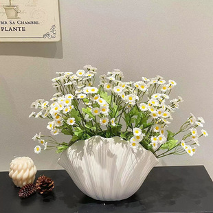 北欧ins风家居创意摆件高颜值花器餐厅花插水培干花贝壳素白花瓶