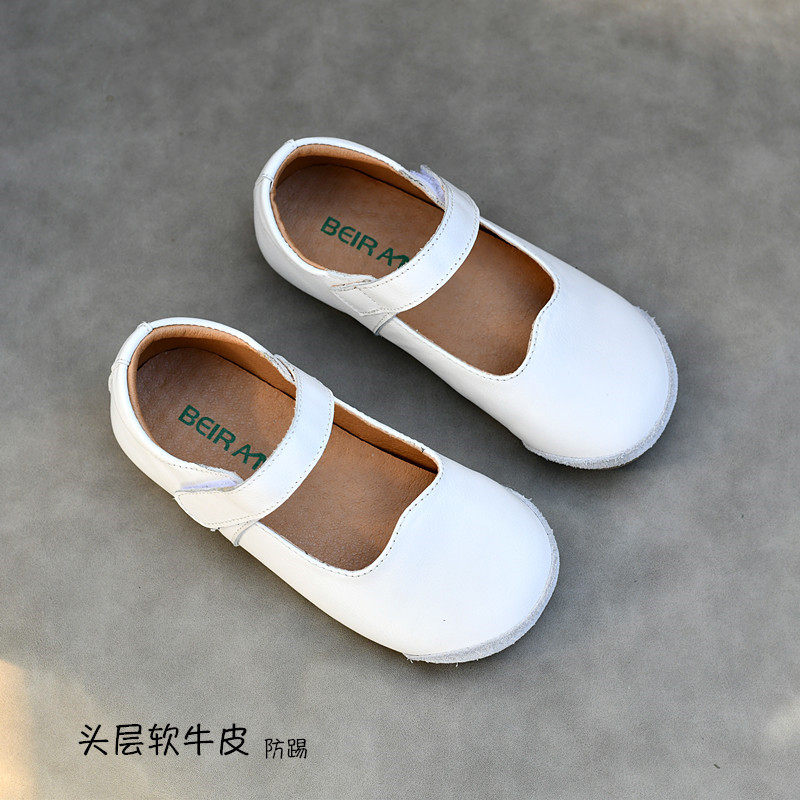 贝然女童皮鞋单鞋女孩软底真皮女宝公主儿童女孩复古黑色黄色白色